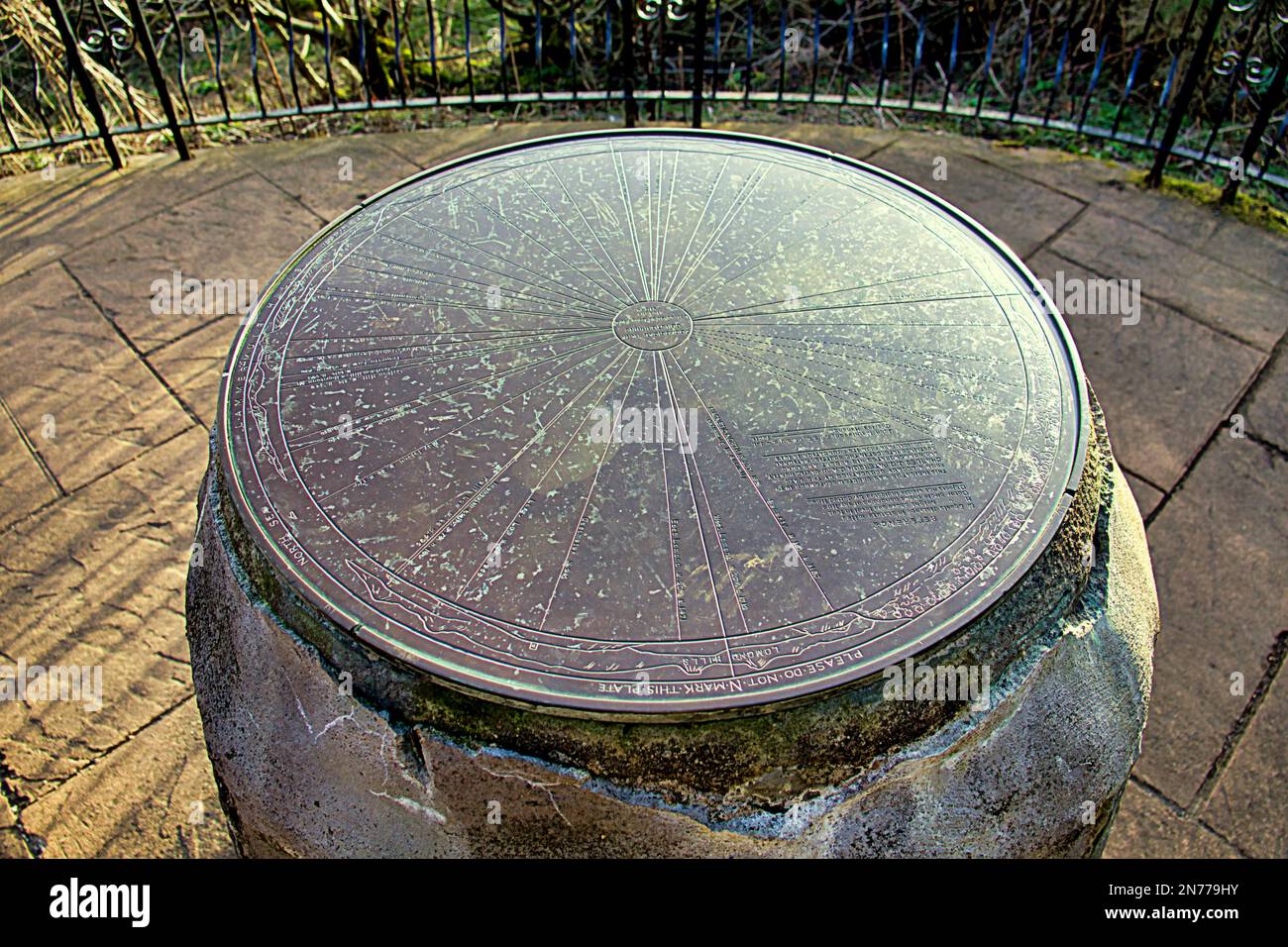 Observation deck  map disc with land marks sights named  Hilltop Viewpoint Edinburgh Zoo Stock Photo