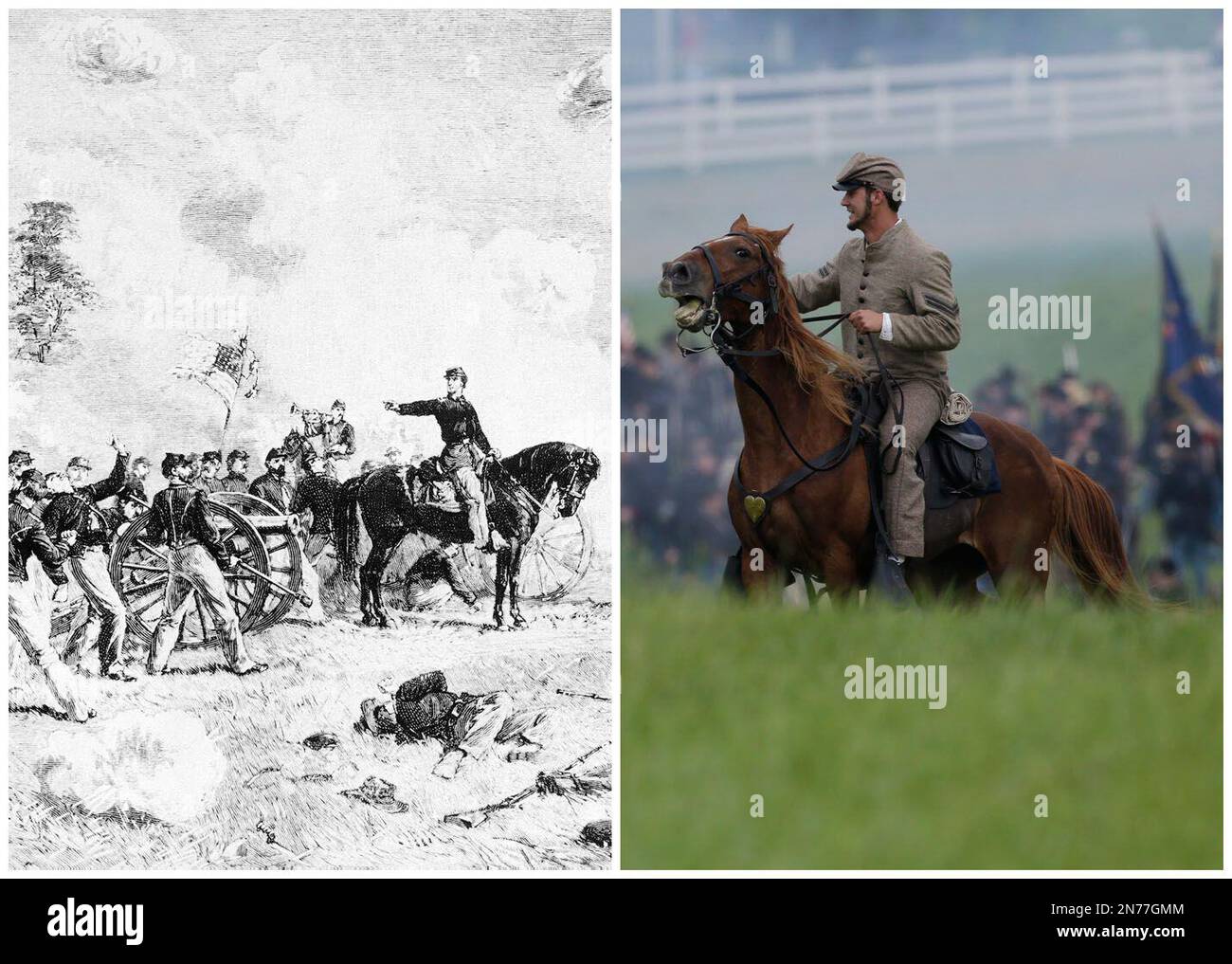 This combination image shows, left, a sketch of Bayard Wilkeson, on