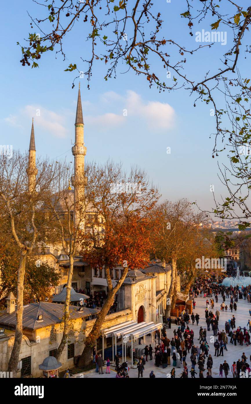 Istanbul, Turkey - December 14, 2014 : People are visiting Eyup Sultan Mosque and Tomb in Istanbul. Eyup is popular tourist attraction in Istanbul, Tu Stock Photo