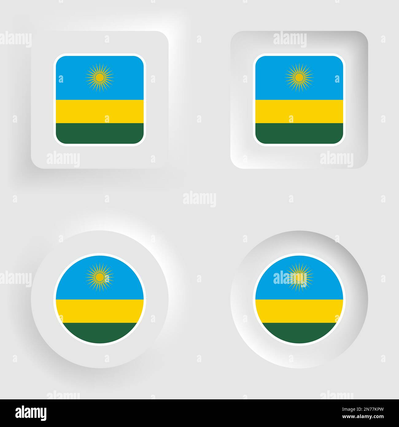 Rwanda neumorphic graphic and label set. Element of impact for the use you want to make of it. Stock Vector