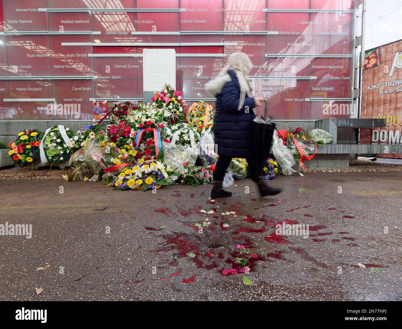 Memorial to the Victims of the Massacre in Markale. Yugoslav Wars. Sarajevo Roses. Stock Photo