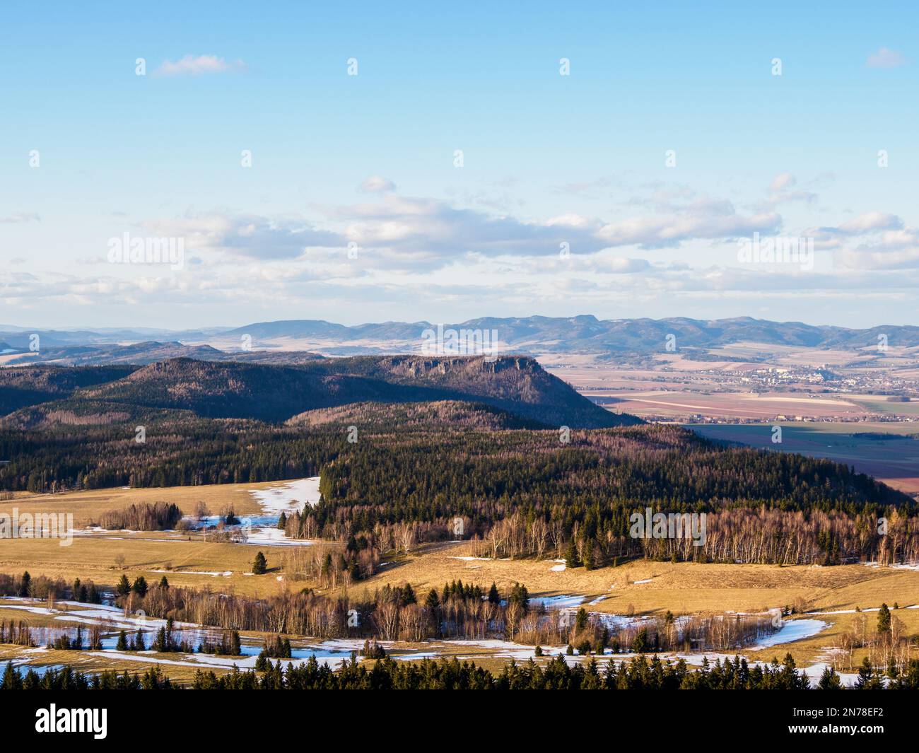 View of the Kłodzko Valley.  It's spring in the valleys. Stock Photo