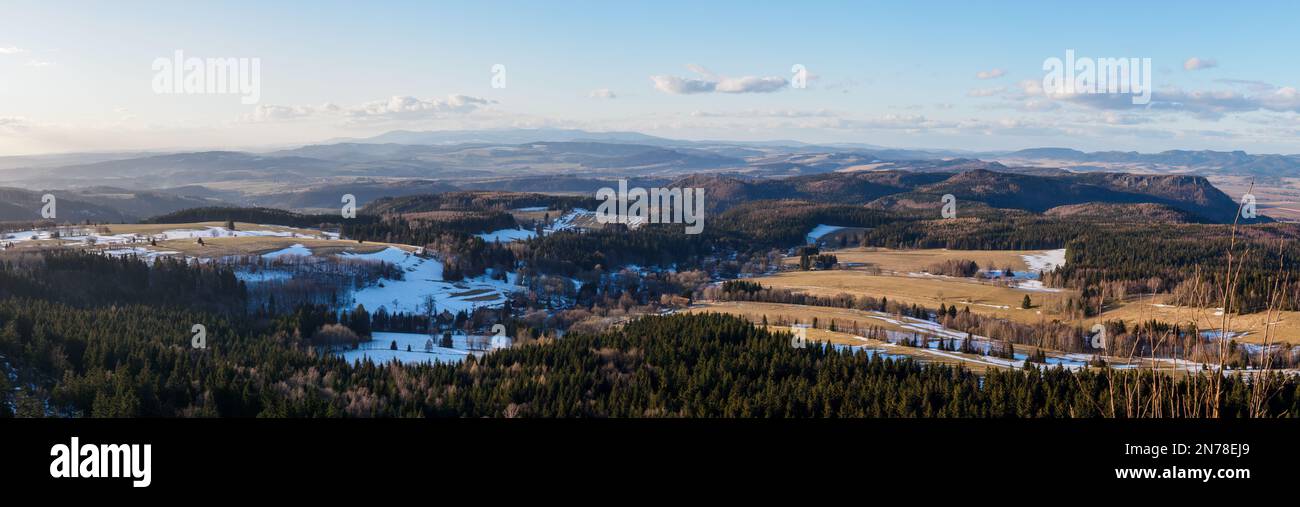 View of the Kłodzko Valley.  It's spring in the valleys. Stock Photo