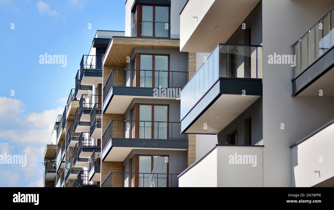 Modern architecture building facade with balconies. New apartments ...