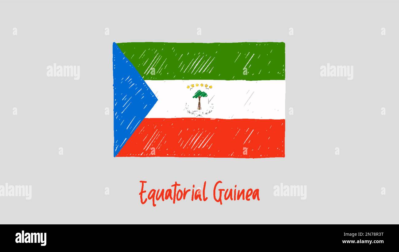 Equatorial Guinea Flag Pencil Color Sketch Illustration Vector Stock Vector