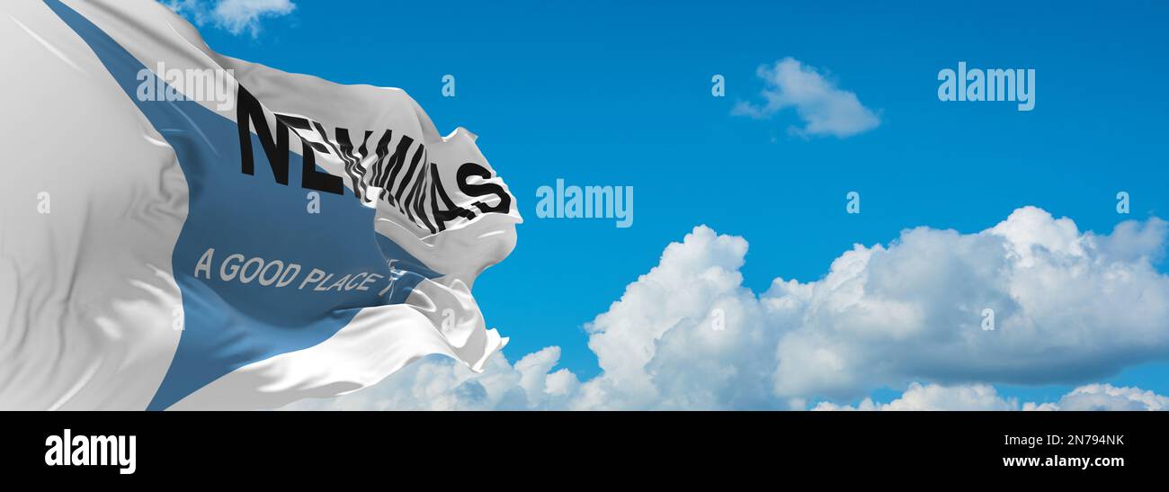 official flag of New Minas, Nova Scotia Canada at cloudy sky background