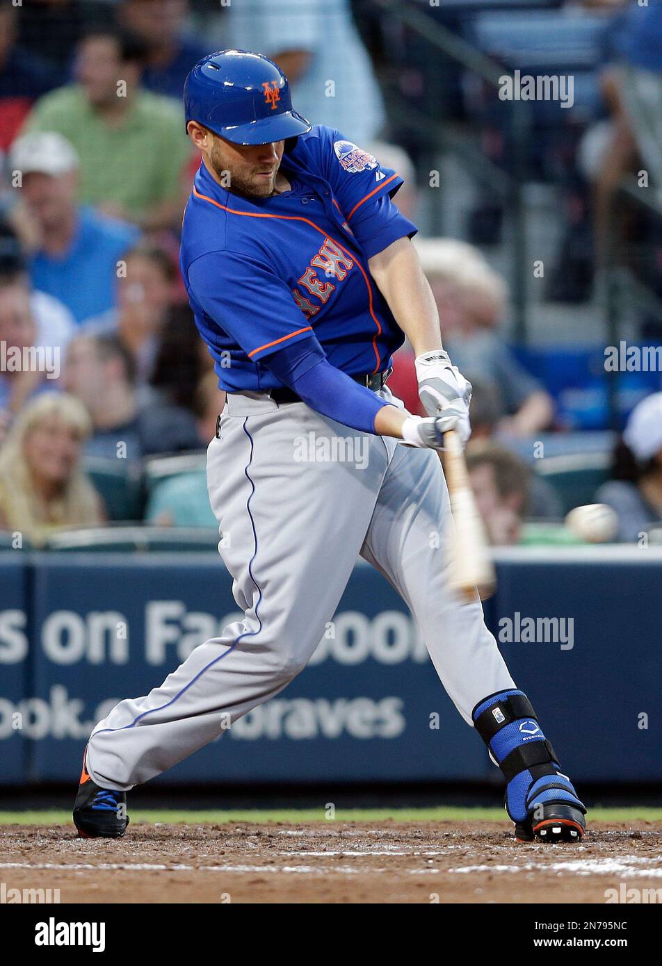 New York Mets pinch hitter Andrew Brown connects on a home run in the  fourth inning of a baseball game against the Atlanta Braves, Thursday, June  20, 2013 in Atlanta. (AP Photo/John