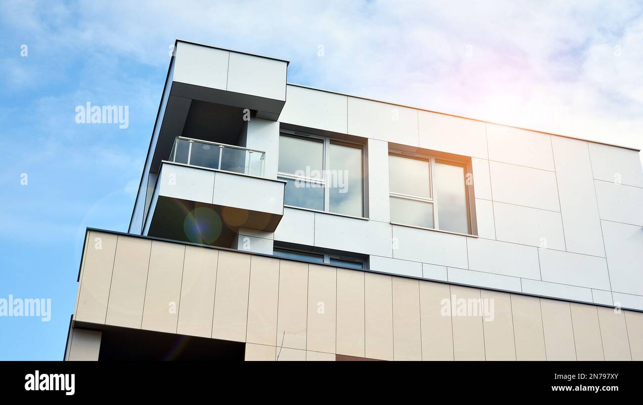 Modern luxury residential flat. Modern apartment building on a sunny