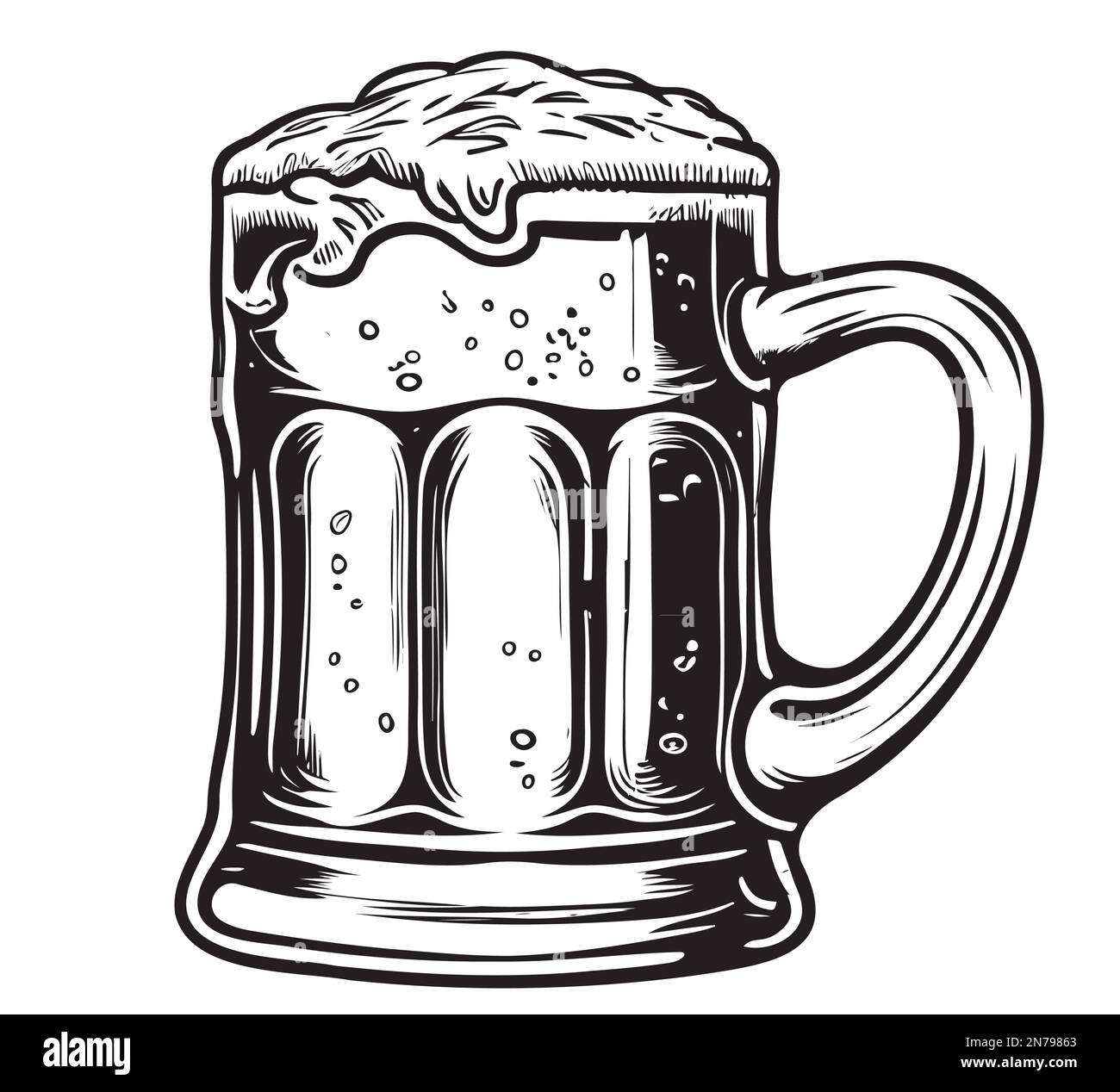 Mug with foamy beer hand drawn sketch Vector illustration Stock Vector