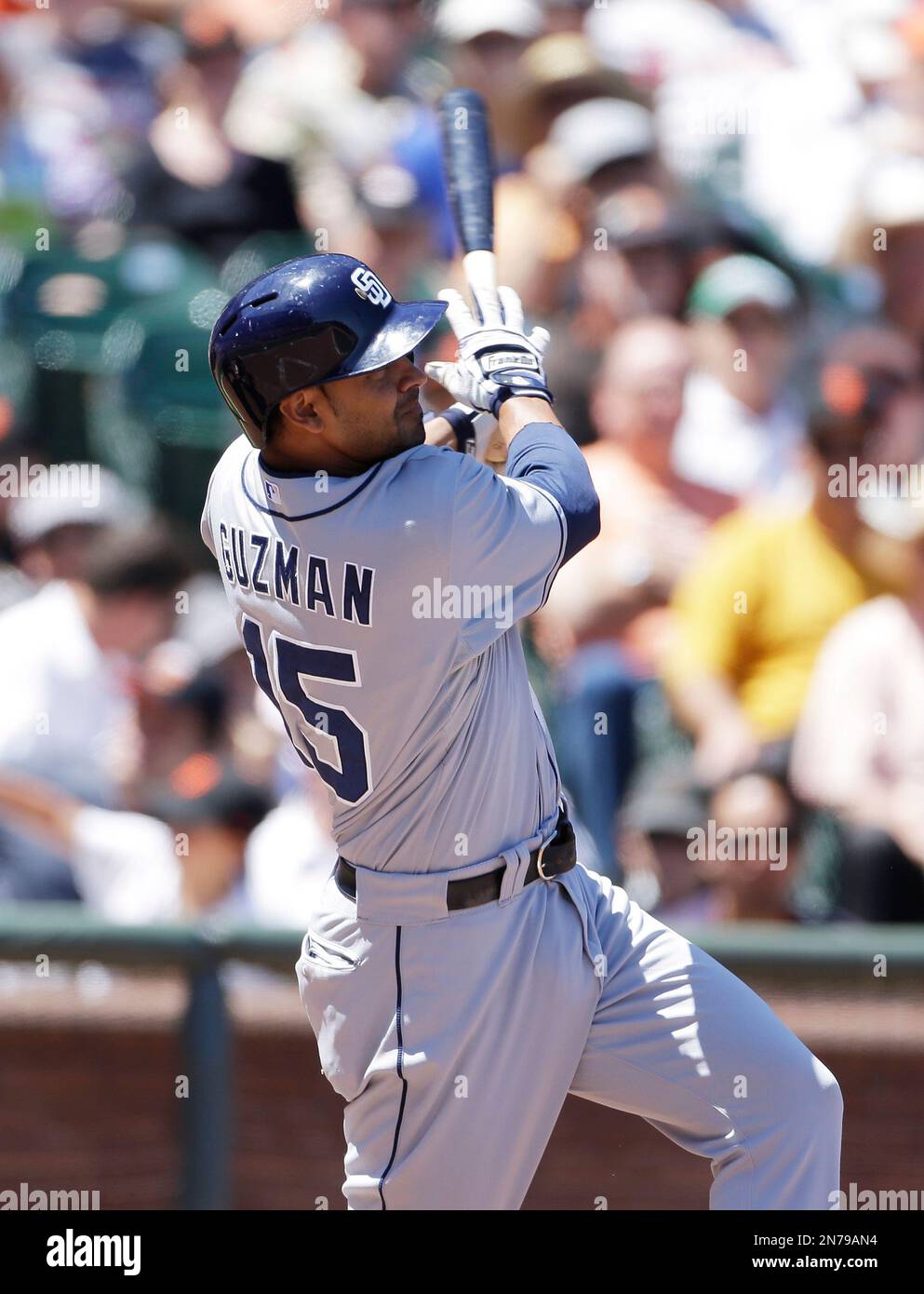 San Diego Padres' Jesus Guzman hits a home run off San Francisco Giants