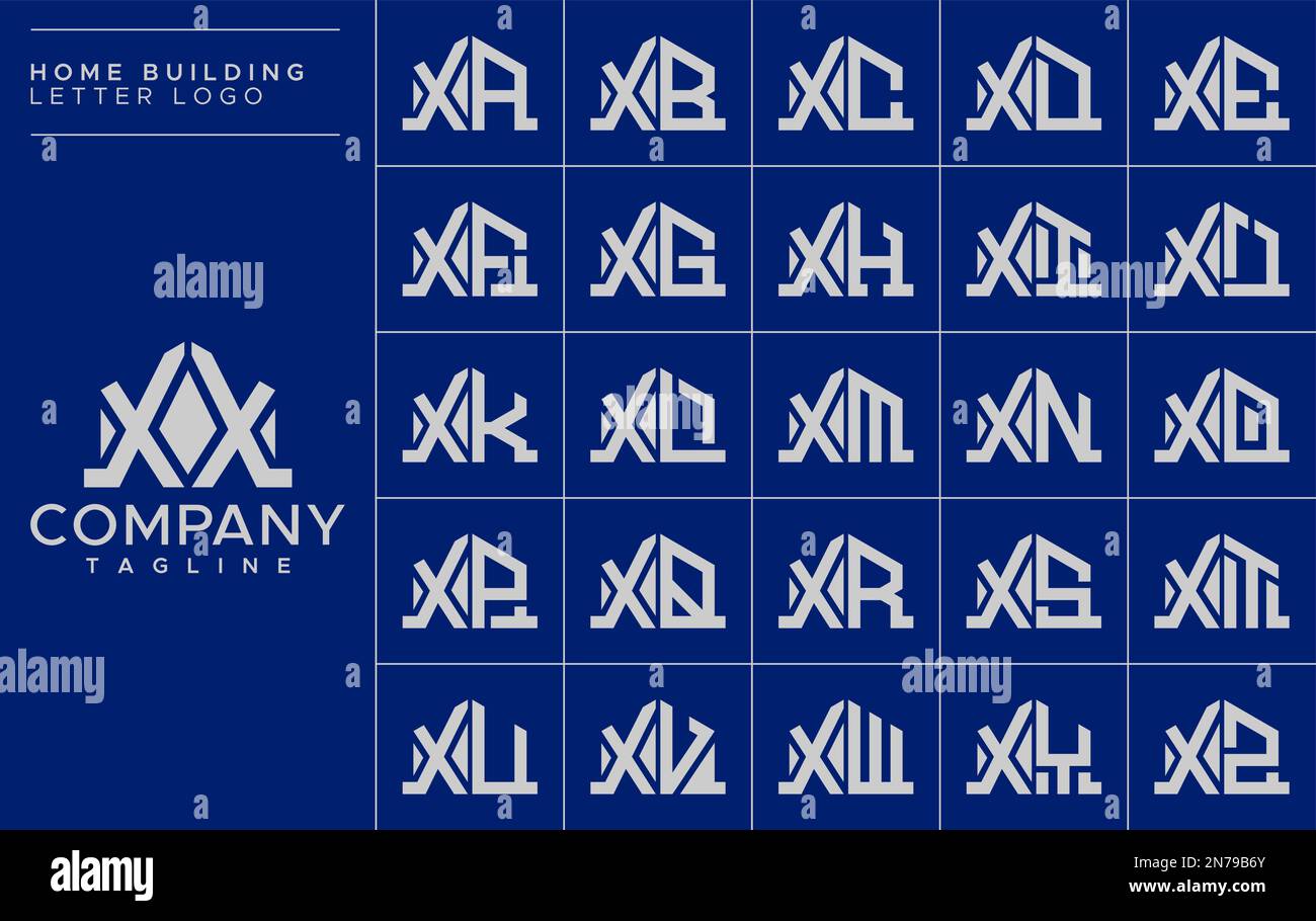 Minimalist home letter X logo design template set. House XX X letter