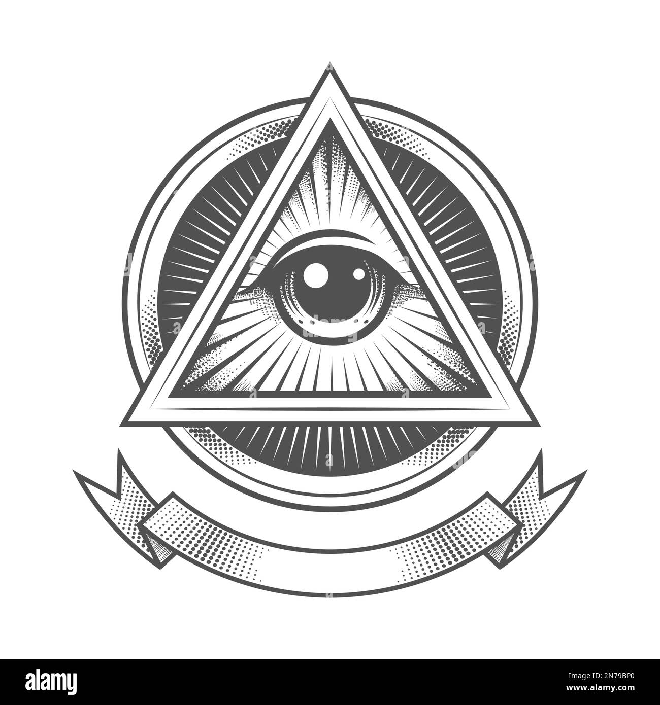 Tattoo of All seeing Eye of Providence Masonic in Engraving Style isolated on white. Vector Illustration. Stock Vector