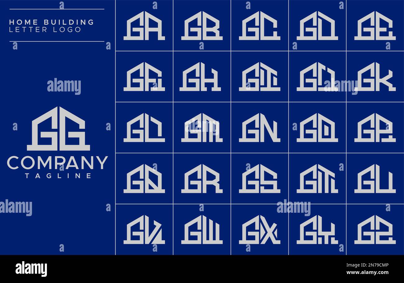 Minimalist home letter G logo design template set. House GG G letter ...