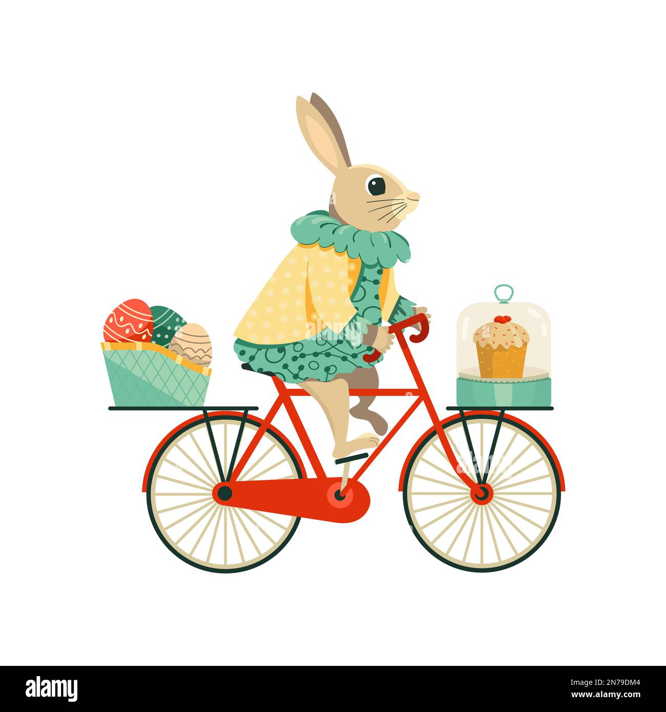 Funny Bunny girl carrying Easter gifts by bicycle Stock Vector