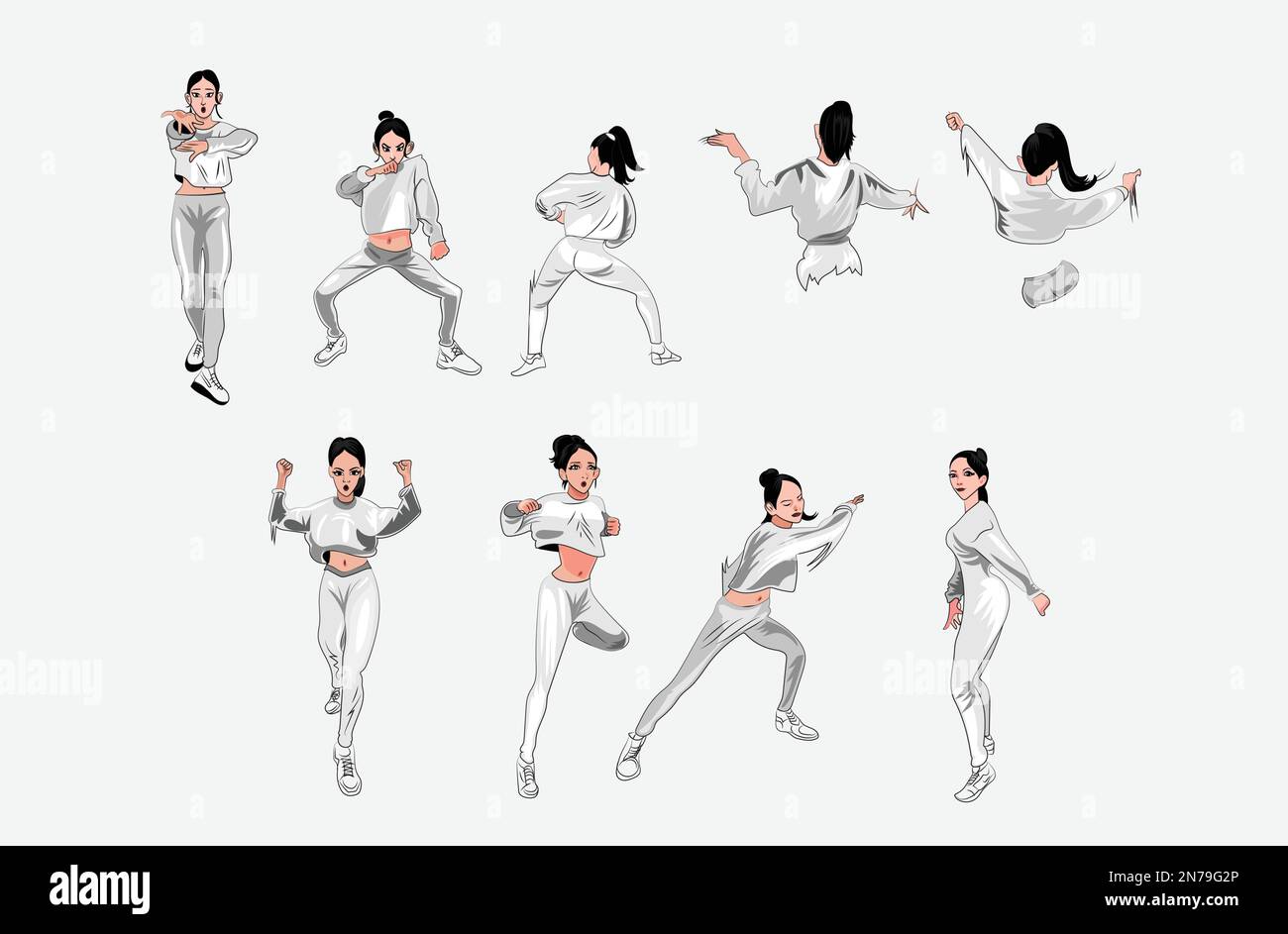 Set of Karate girl vector illustration isolated on white background Stock Vector