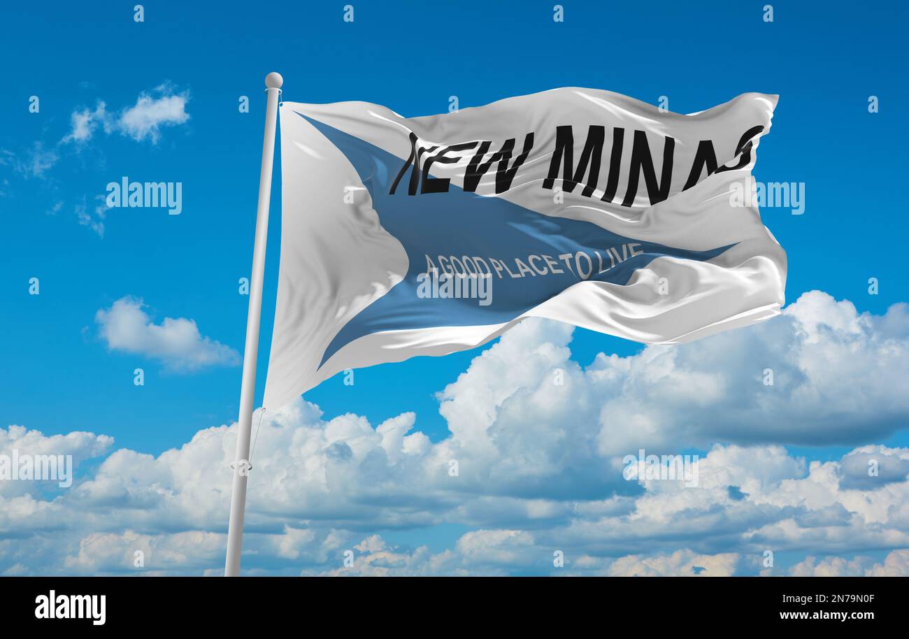 official flag of New Minas, Nova Scotia Canada at cloudy sky background