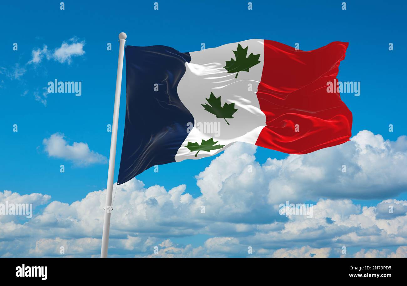 official flag of Saint ephrem de Beauce, Quebec Canada at cloudy sky
