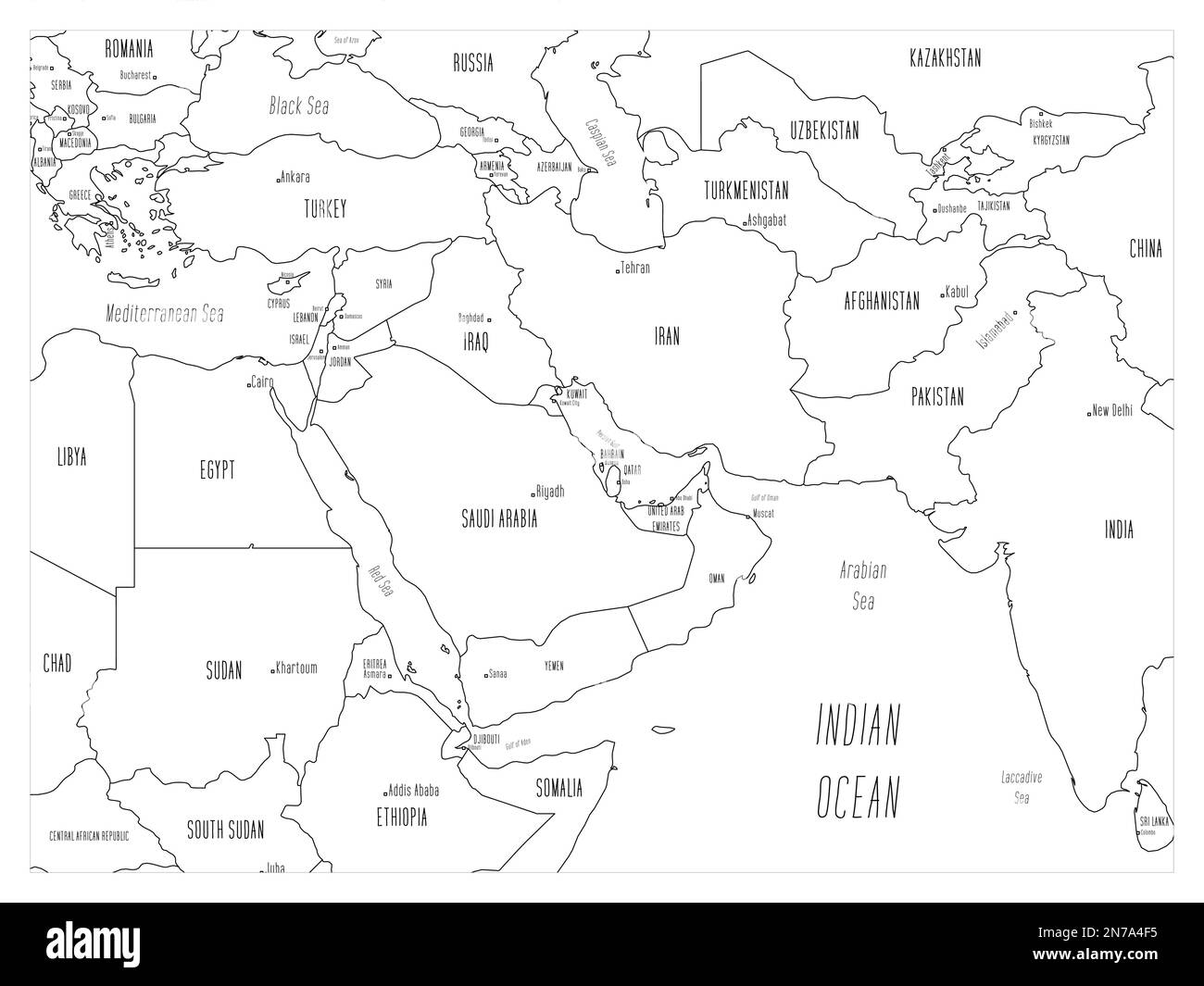Middle East Map With Capital Cities