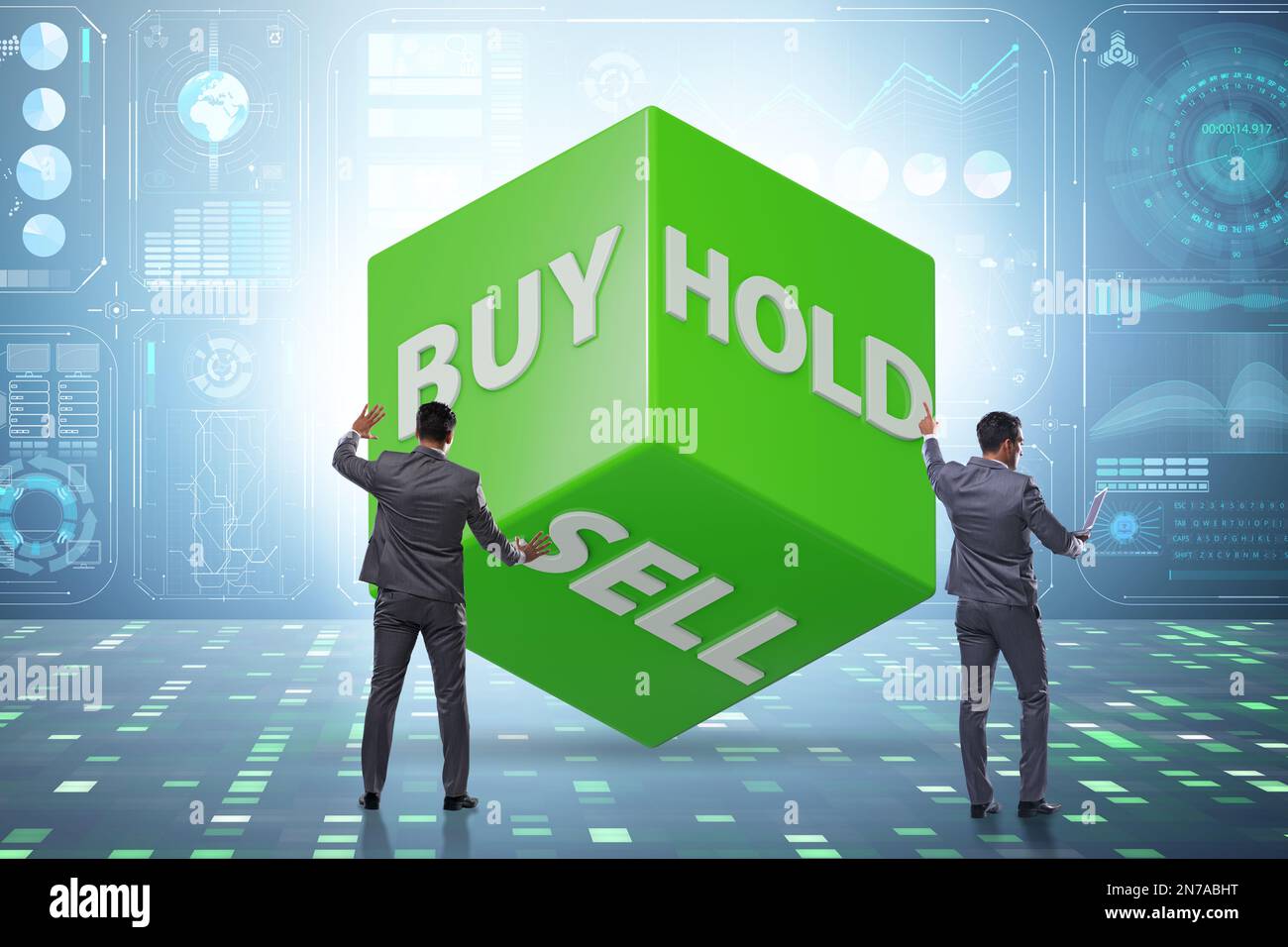 Trader with three three options of buy sell and hold Stock Photo Alamy