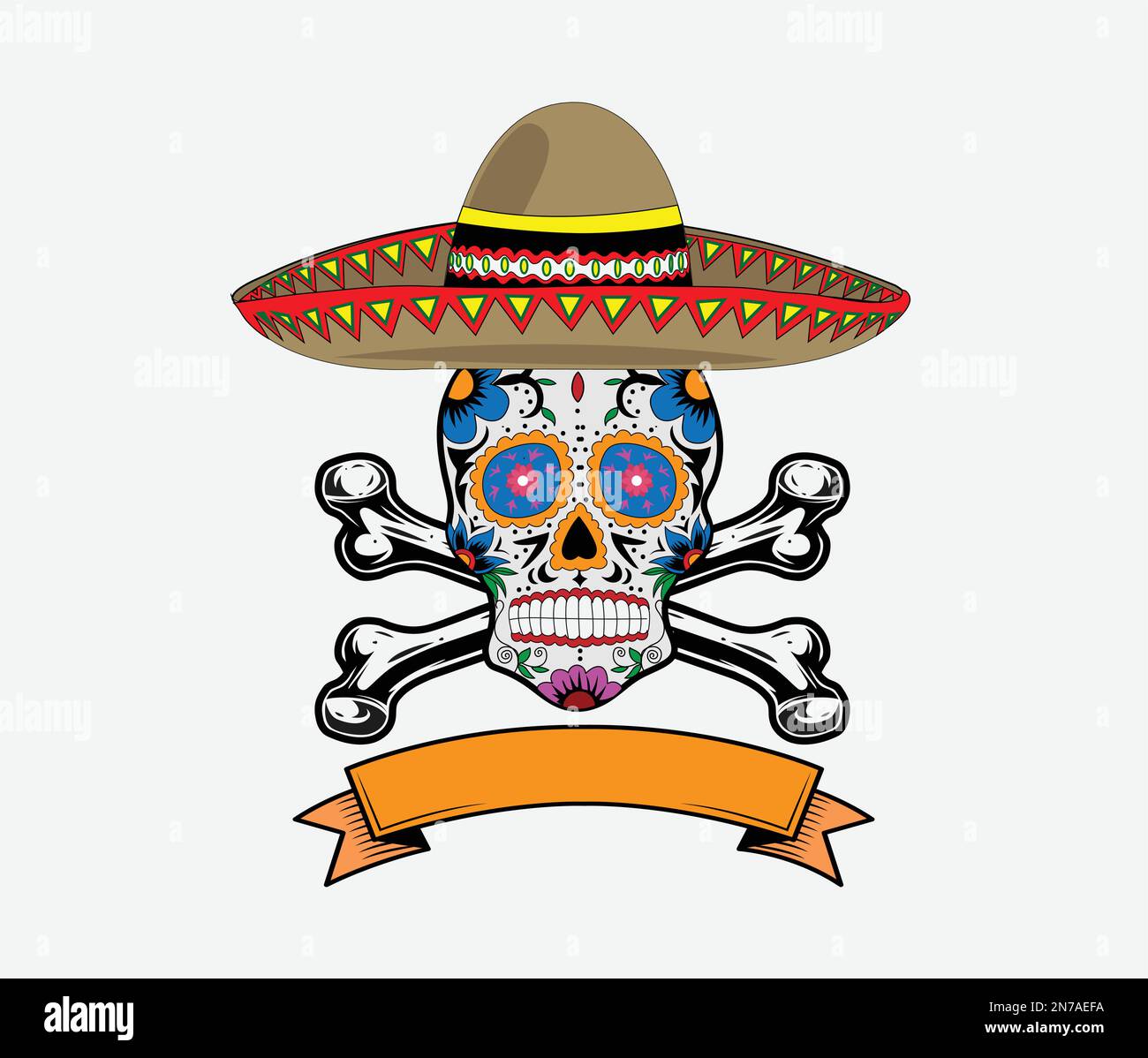 Sugar skull sombrero vector illustration on white background Pro Vector Stock Vector