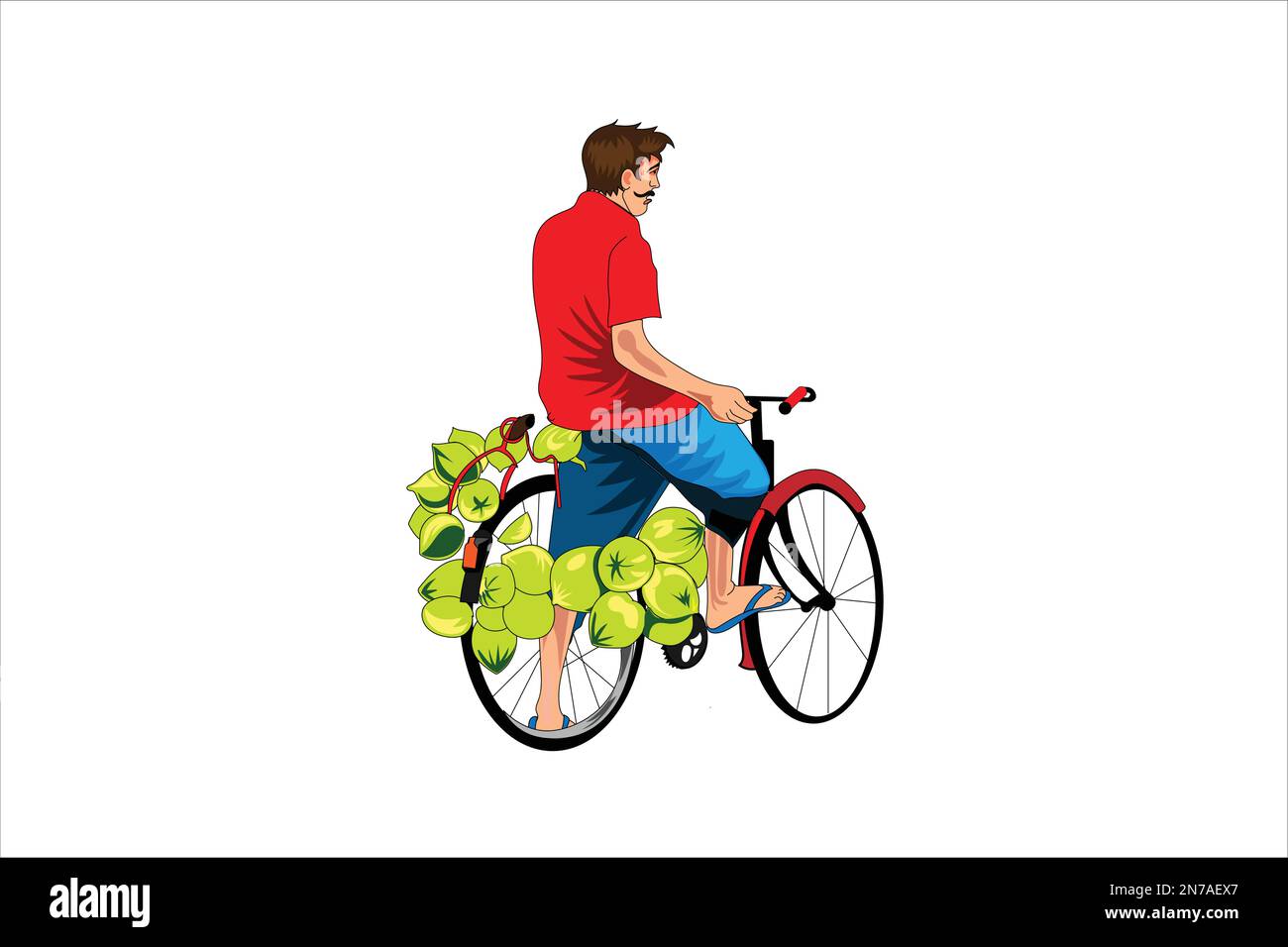 Man selling coconut on cycle vector Stock Vector