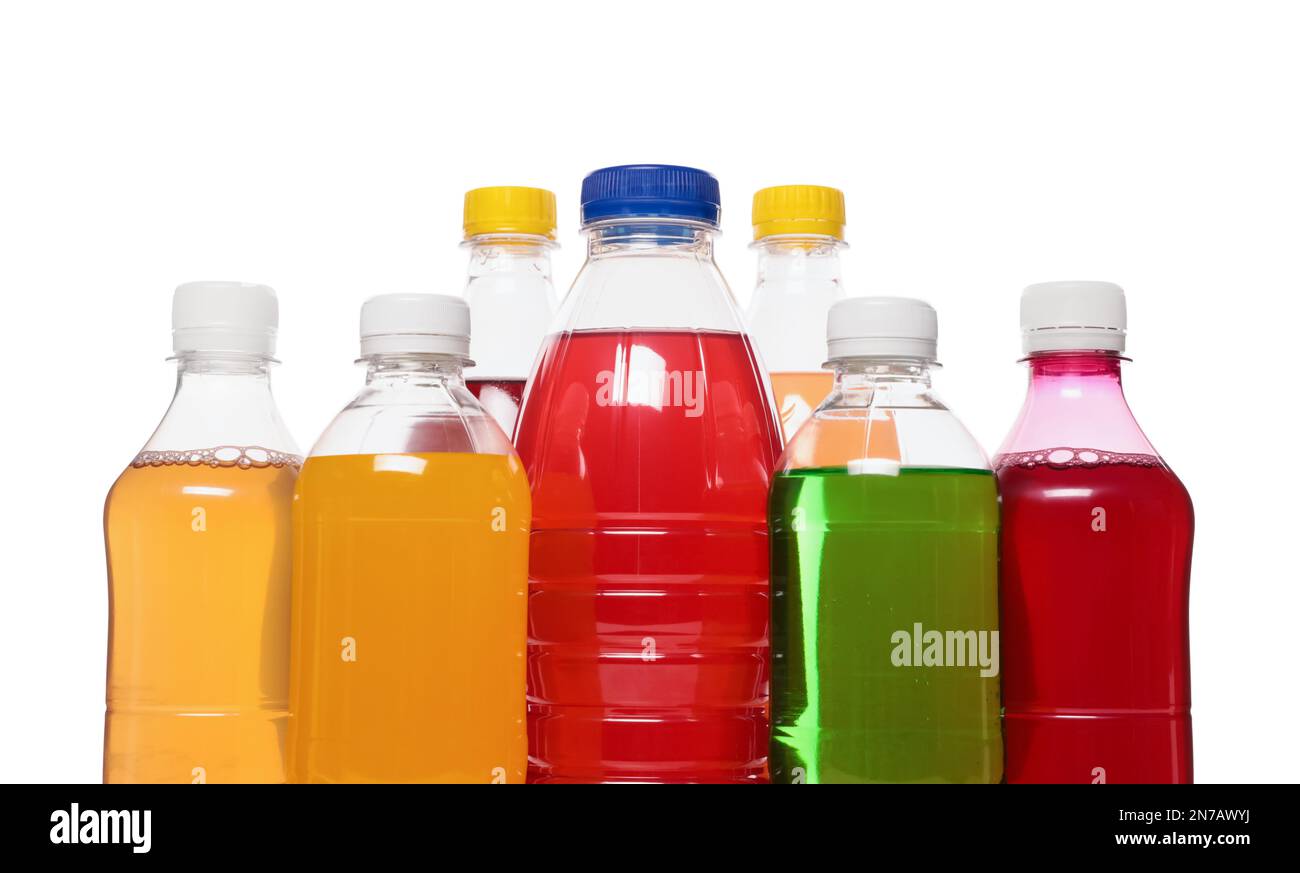 Bottles of soft drinks on white background, closeup Stock Photo - Alamy