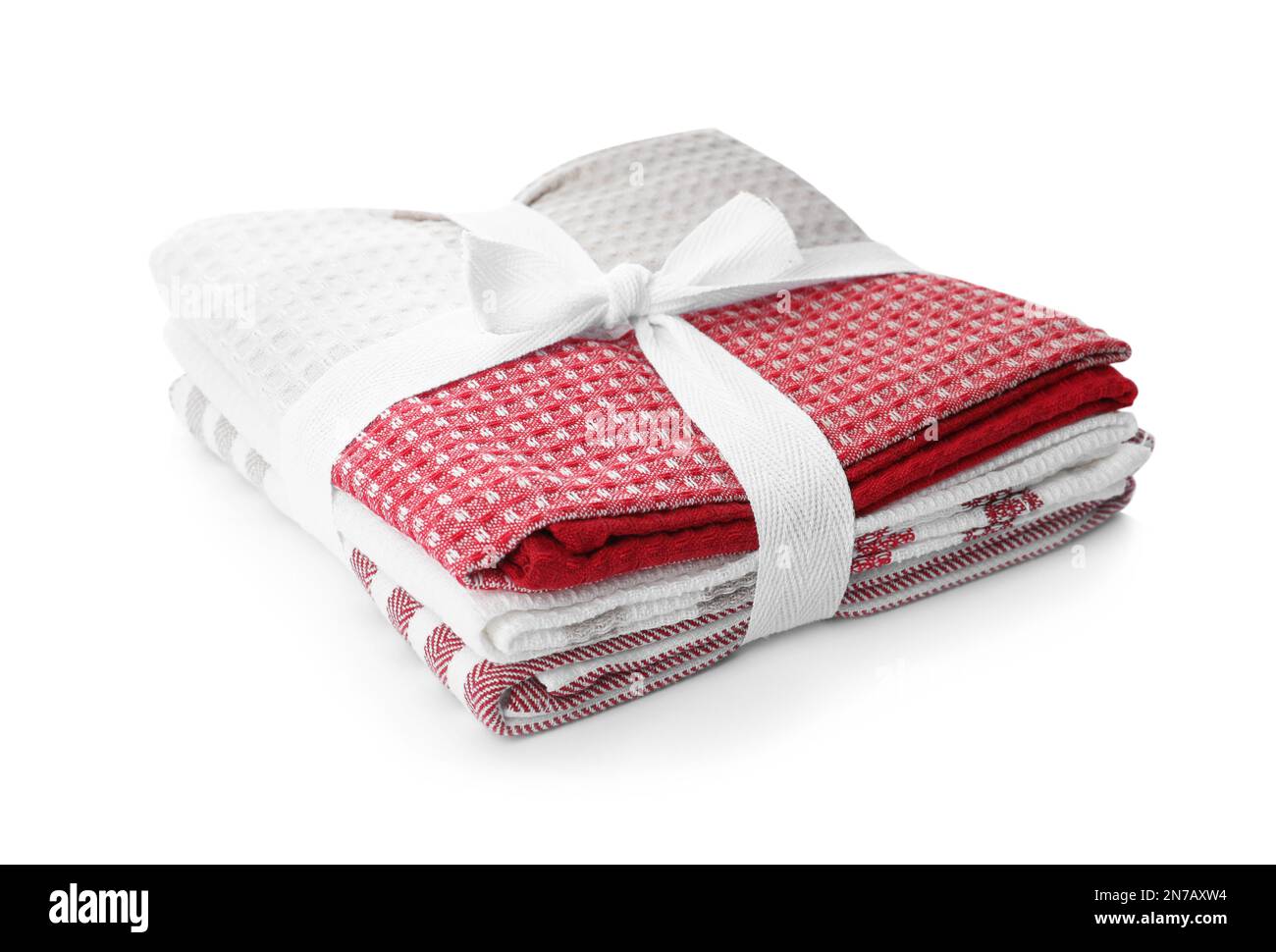Stack of clean kitchen towels isolated on white Stock Photo Alamy
