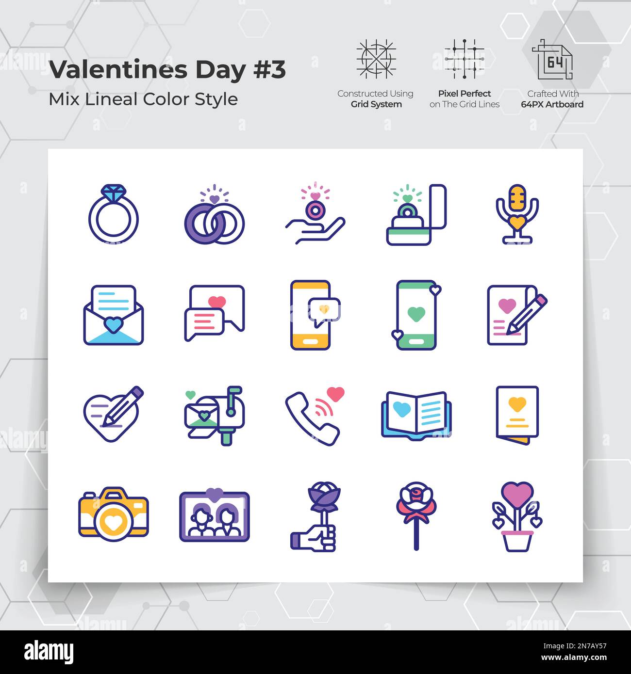 Valentine's day icons set in line color fill style with holiday ...