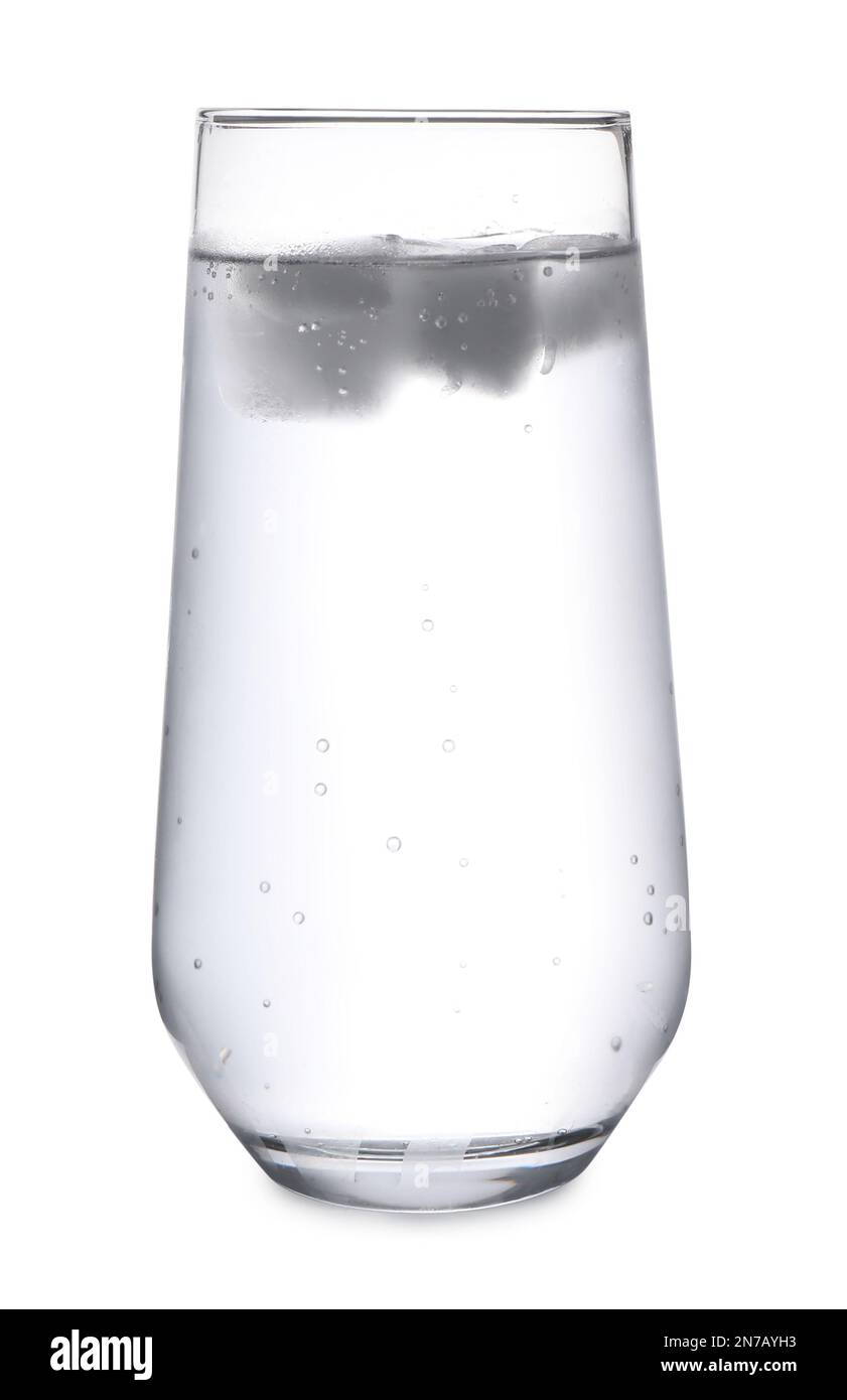 Glass of pure water with ice cubes isolated on white Stock Photo - Alamy