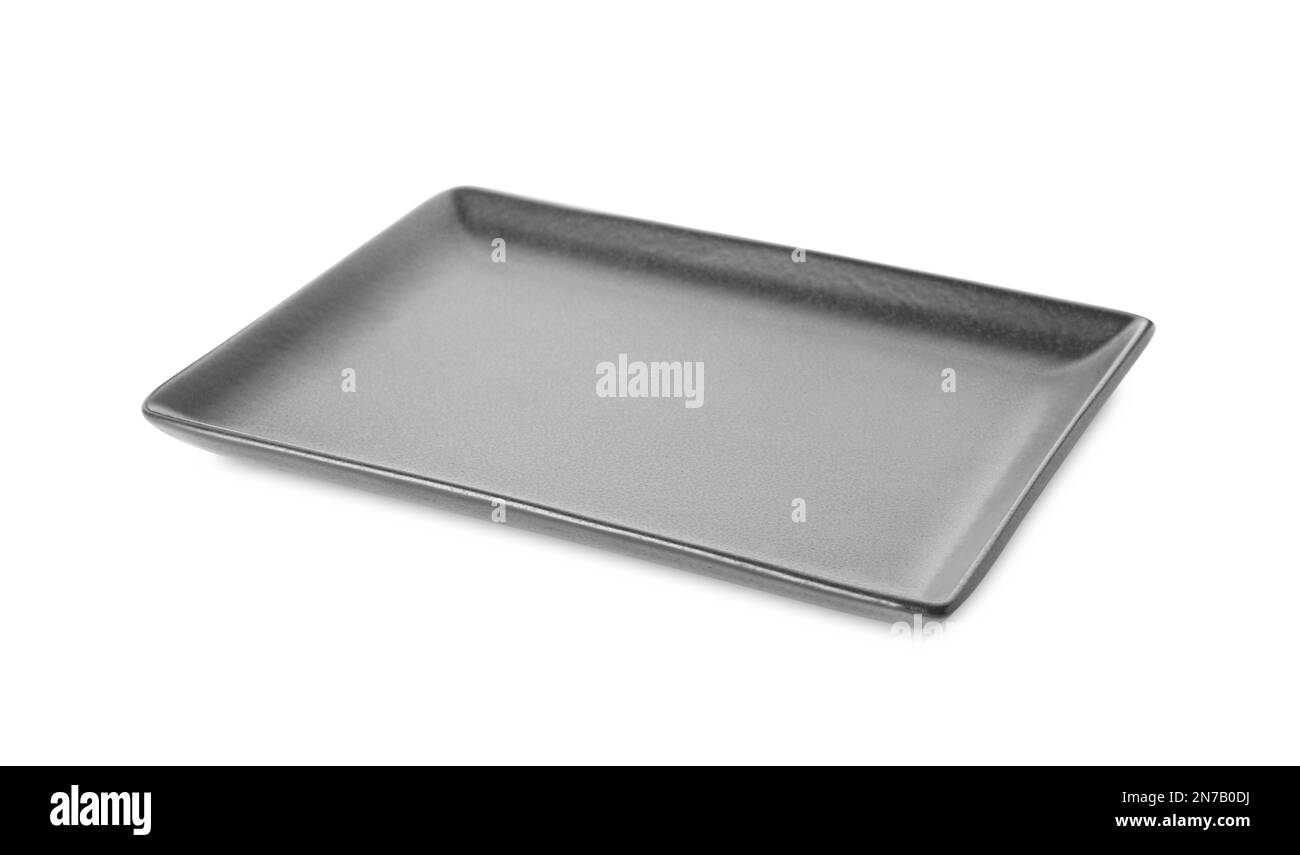 New grey serving platter isolated on white Stock Photo Alamy