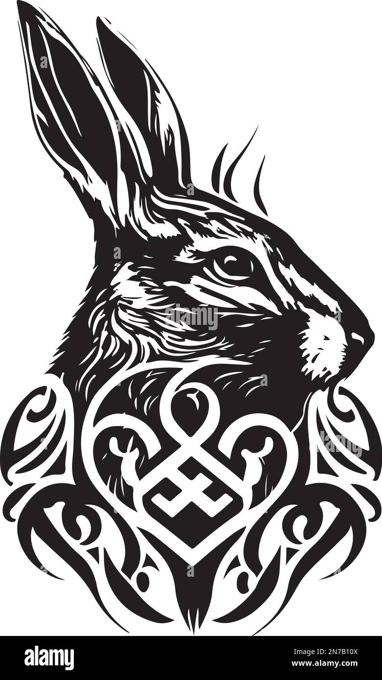 Abstract vector rabbit head with ornament. Vector illustration Stock