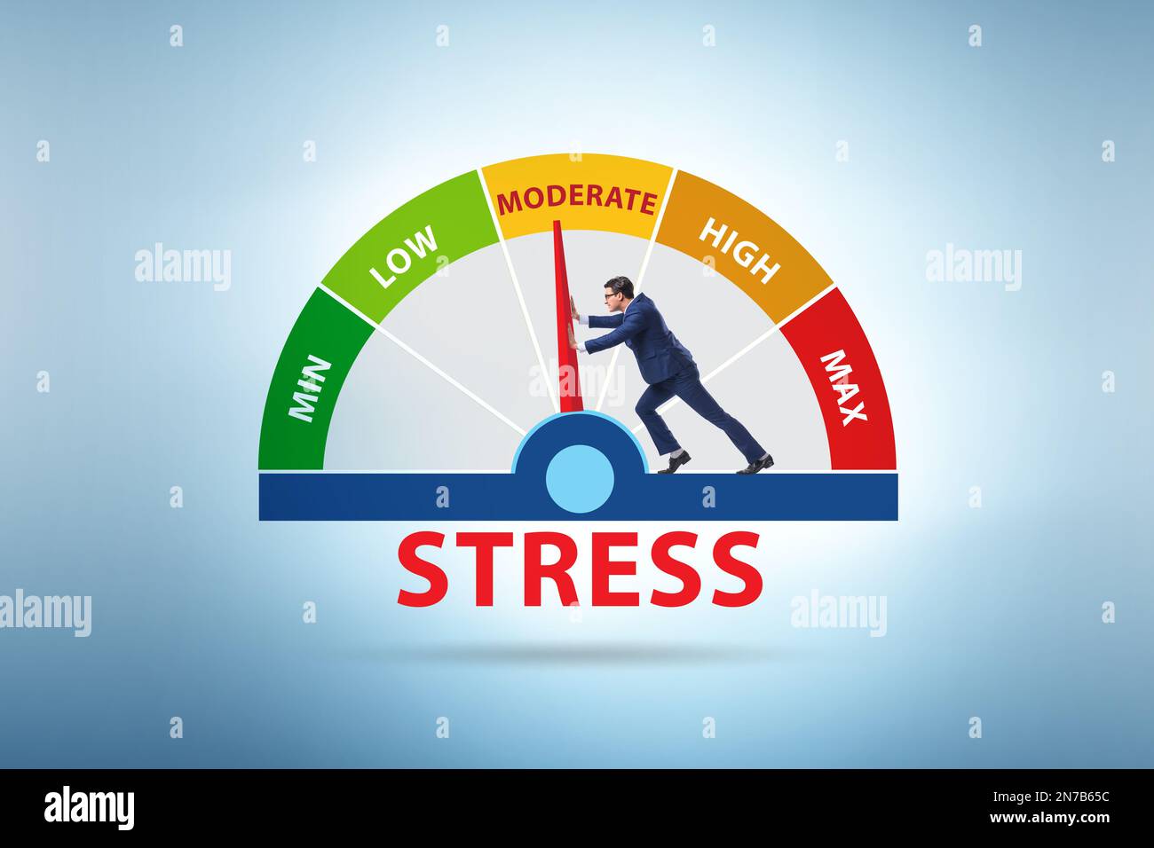 Concept of stress meter with the businessman Stock Photo - Alamy