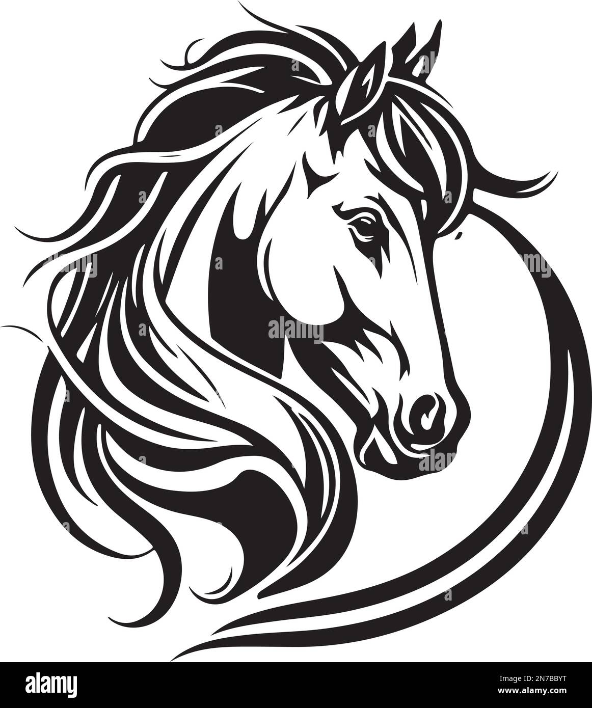 Vector silhouette of a horses head with ornament. Vector illustration