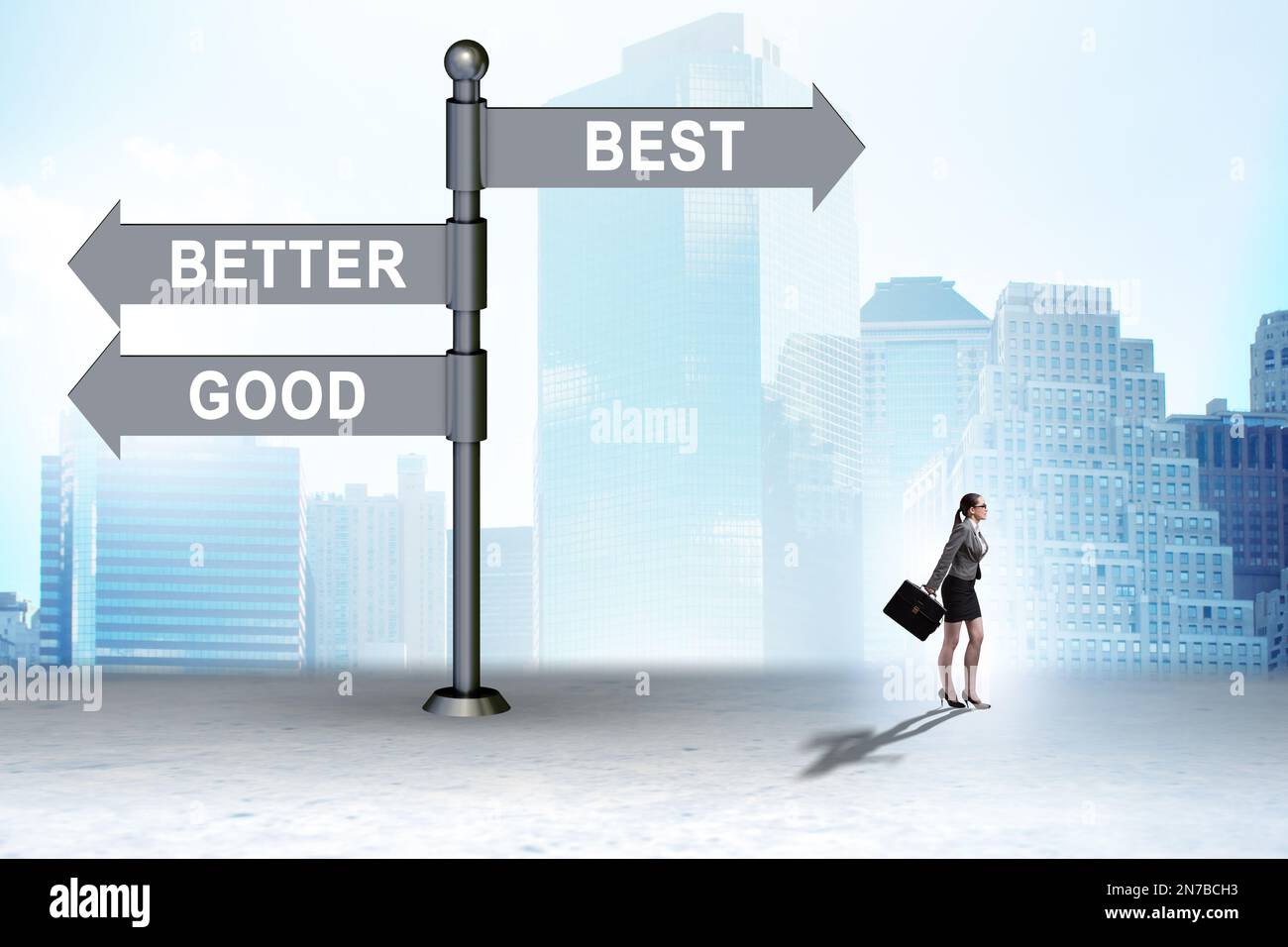 Crossroads concept with good better and the best Stock Photo - Alamy