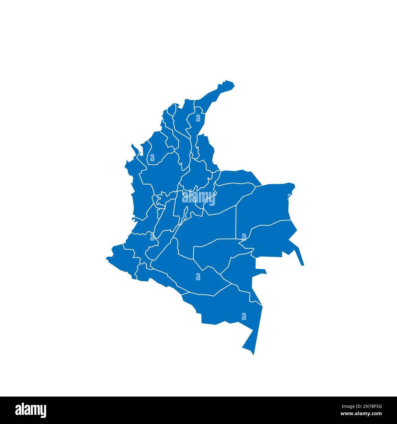 Colombia political map of administrative divisions - departments and capital district. Solid blue blank vector map with white borders. Stock Vector