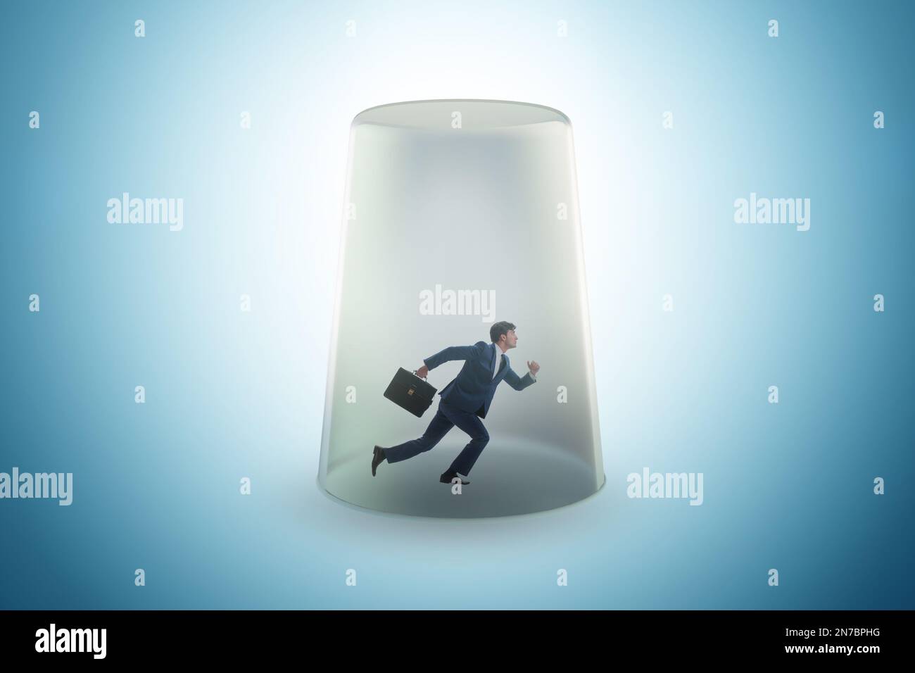 Trapped In Glass Businessman trapped in the transparent glass Stock Photo - Alamy