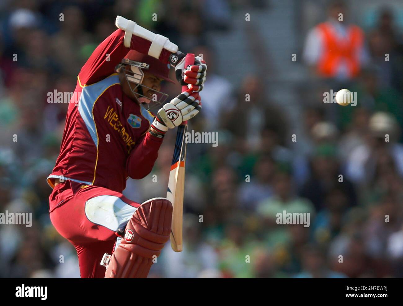 West Indies' Sunil Narine plays a shot off the bowling of Pakistan's ...