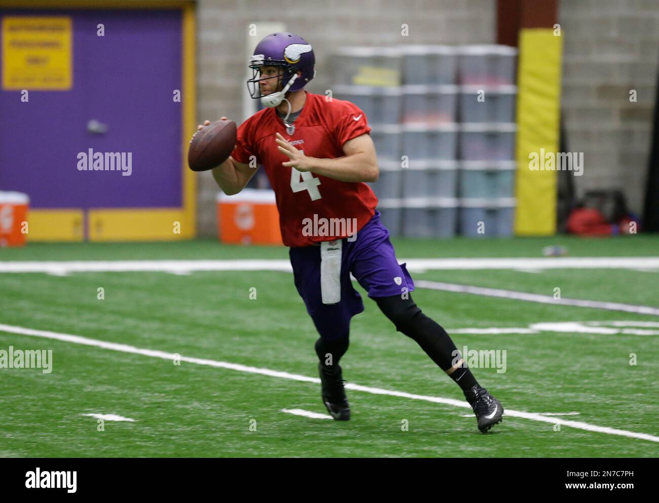 Minnesota Vikings backup quarterback McLeod BethelThompson (4) is shown shown during Organized