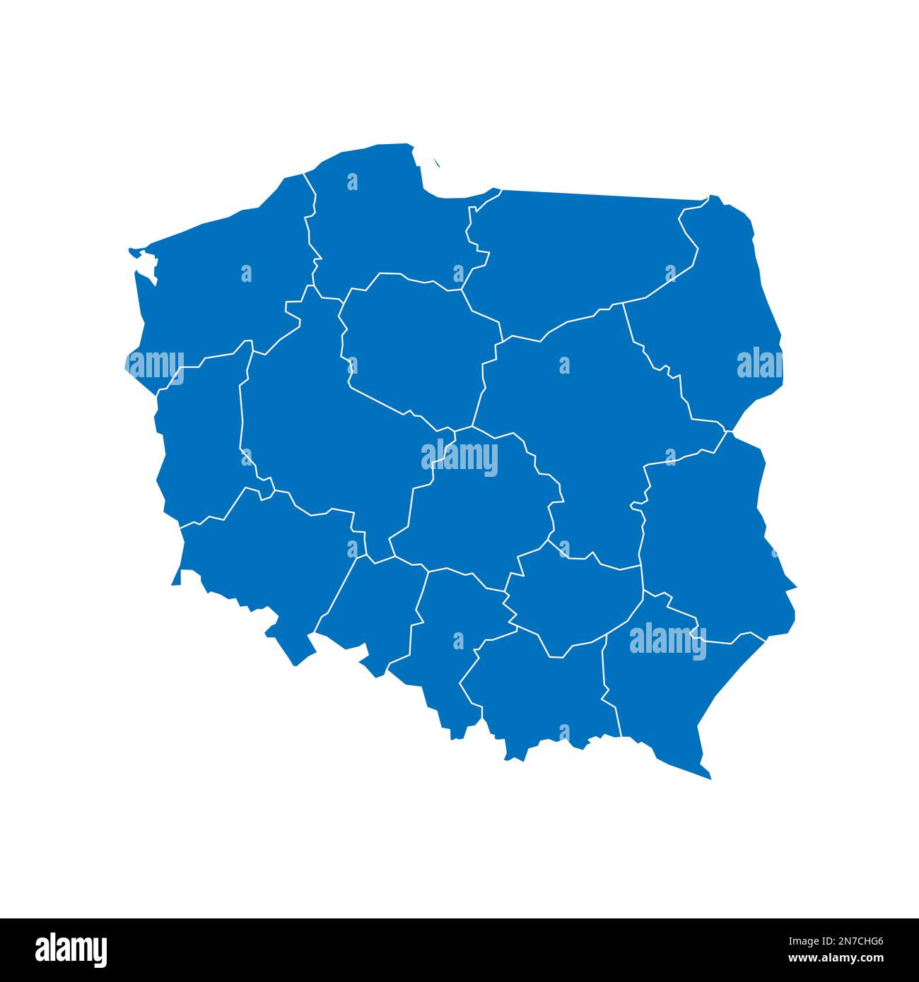 Poland Political Map Of Administrative Divisions Voivodeships Solid Poland Political Map Of Administrative Divisions Voivodeships Solid Blue Blank Vector Map With White Borders 2N7CHG6 