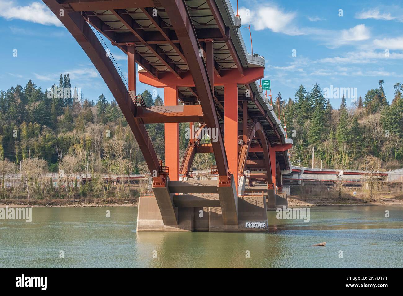 The Sellwood bridge crossings infrastructure in Portland Oregon state. Stock Photo