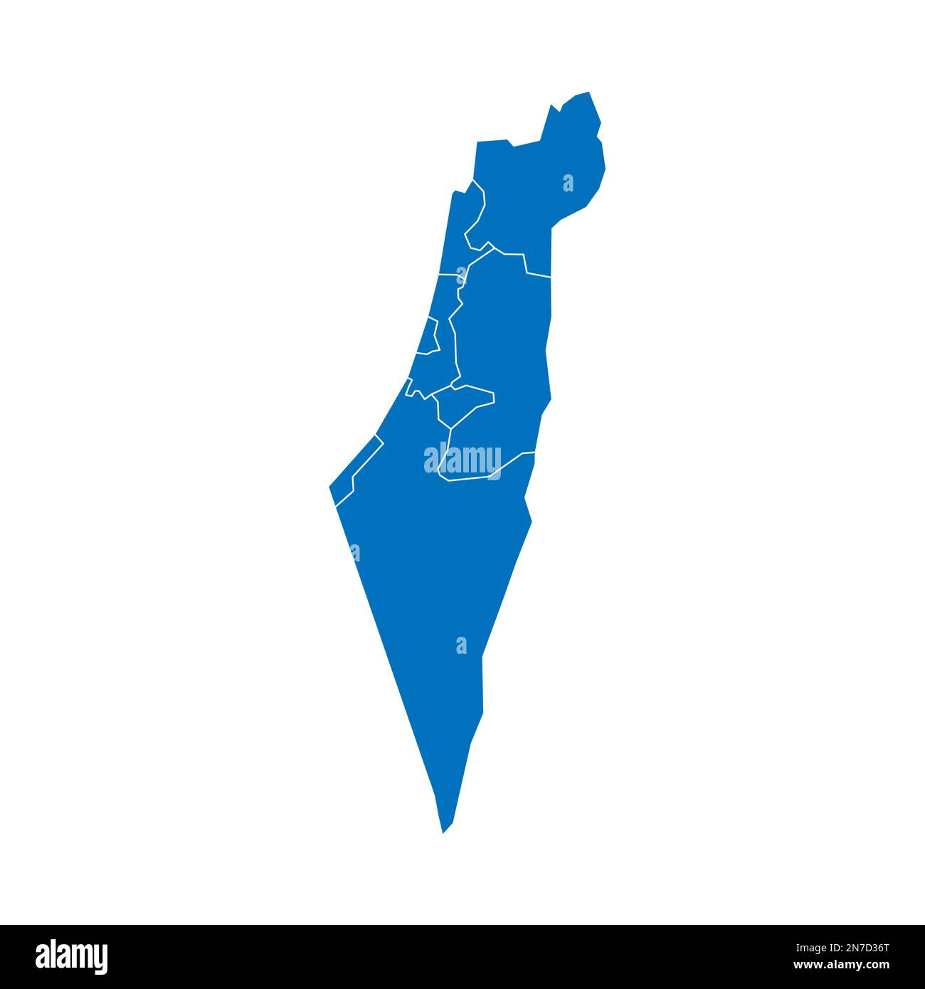 Israel political map of administrative divisions - districts, Gaza Strip and Judea and Samaria Area. Solid blue blank vector map with white borders. Stock Vector