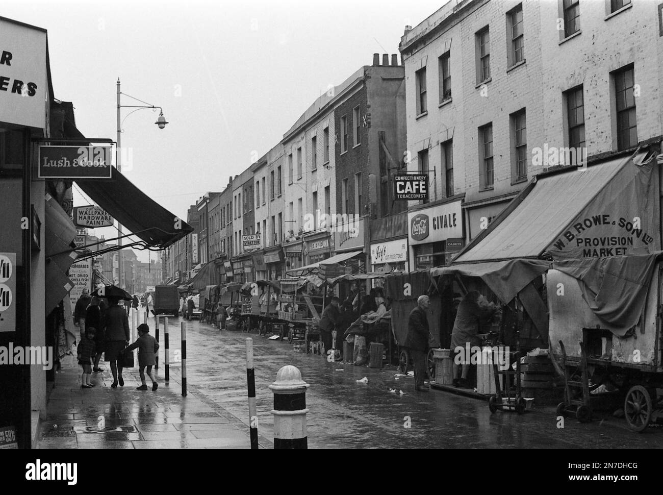 Shops and market stalls in the Lambeth Walk, London, in October 1967
