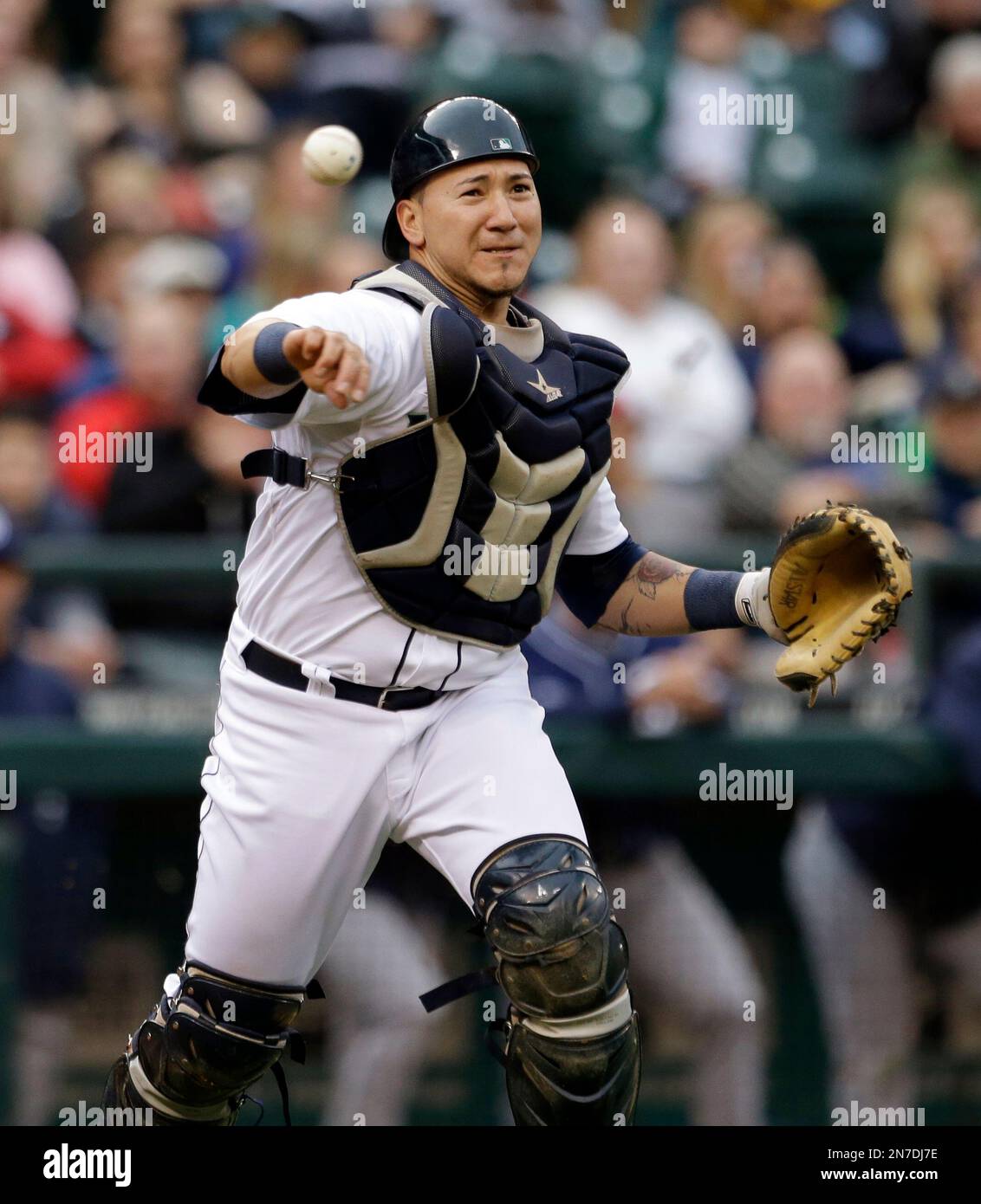 Seattle Mariners catcher Jesus Sucre in action against the San Diego