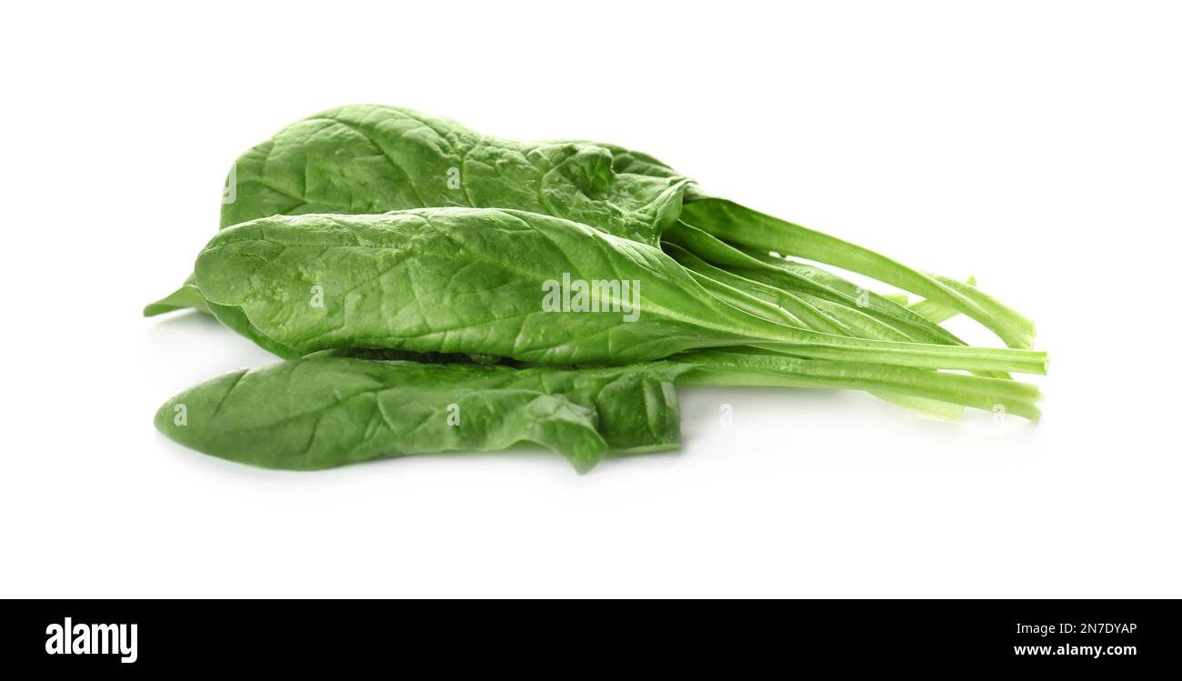 Fresh green healthy spinach leaves isolated on white Stock Photo - Alamy