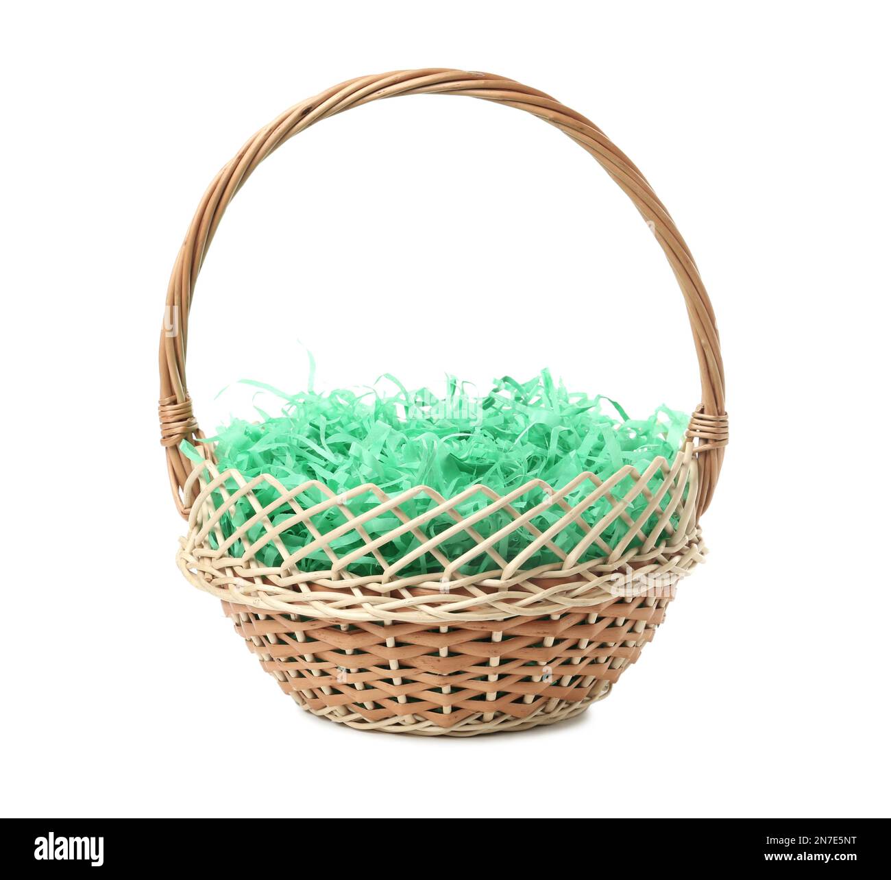 Easter basket with green paper filler isolated on white Stock Photo Alamy