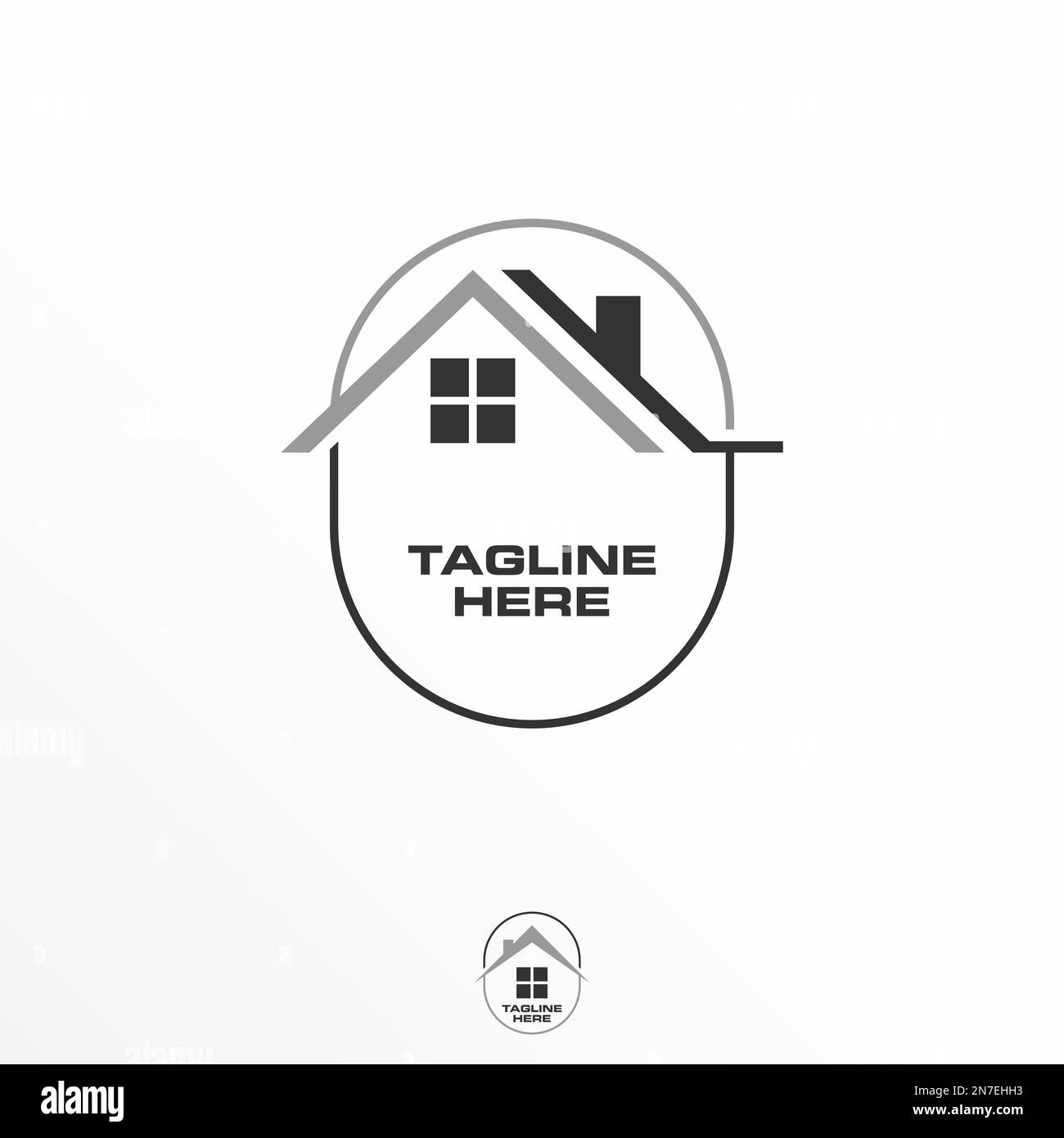 Simple Roof House And Window In Ellipse Emblem Image Graphic Icon Logo
