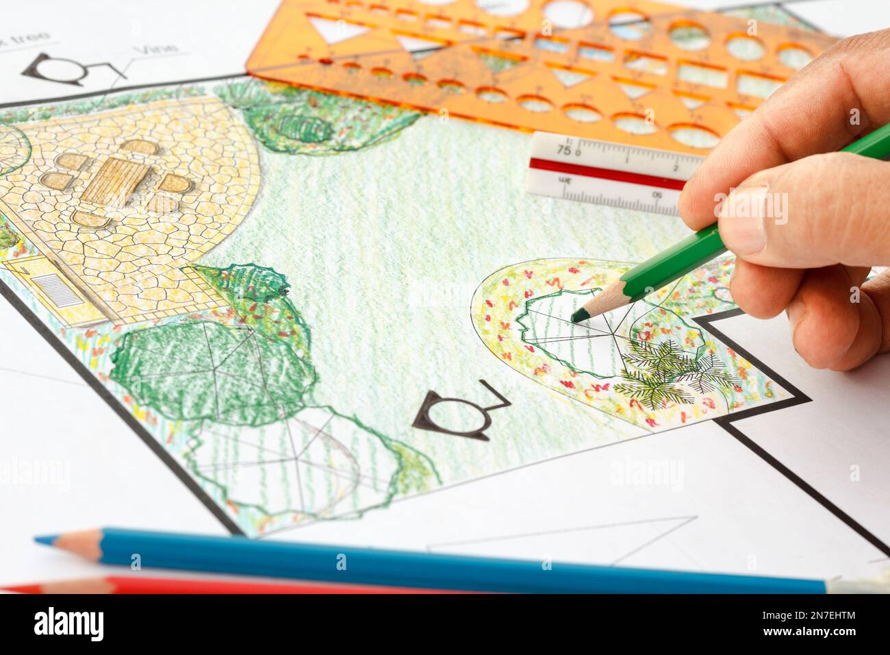 Landscape architect design garden plan Stock Photo - Alamy