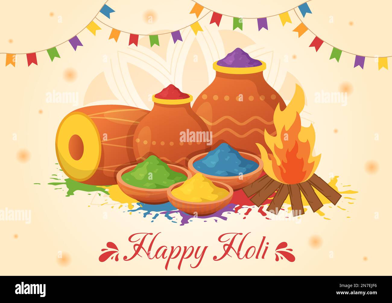 Happy Holi Festival Illustration with Colorful Pot and Powder In Hindi for  Web Banner or Landing Page in Flat Cartoon Hand Drawn Templates Stock  Vector Image & Art - Alamy
