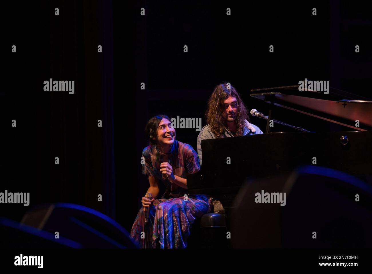 The musical group Los Estanques and Anni B Sweet perform at the Noise Award 2022. Presentation of the 2022 Noise Award in Pamplona. The musical award for Best National Record of 2022 went to the duo of Rocío Márquez and Bronquio, for their album Tercer Cielo. It is the first time, after the eight editions that have been held the awards, which are awarded outside Madrid. The venue chosen was the Bastion Palace of the city of Navarre and the gala was organized by Associated Music Journalists (PAM), in collaboration with NICDO and Navarra Music Commission. Stock Photo