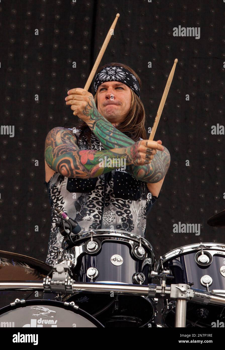 Stix Zadinia of Steel Panther performs at Rock on the Range on